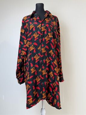 Vintage Whitby 100% Silk Hot & Spicy Chili Pepper Shirt Tunic